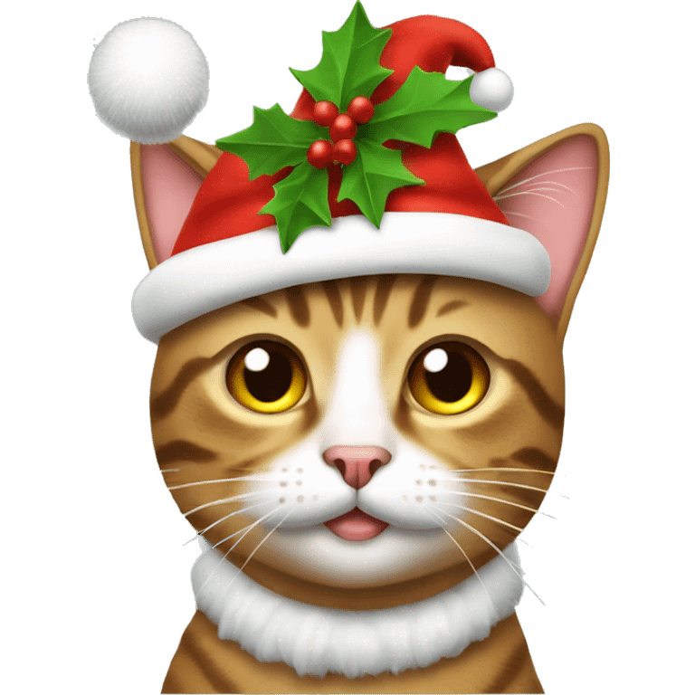 Tabby cat with Christmas hat emoji