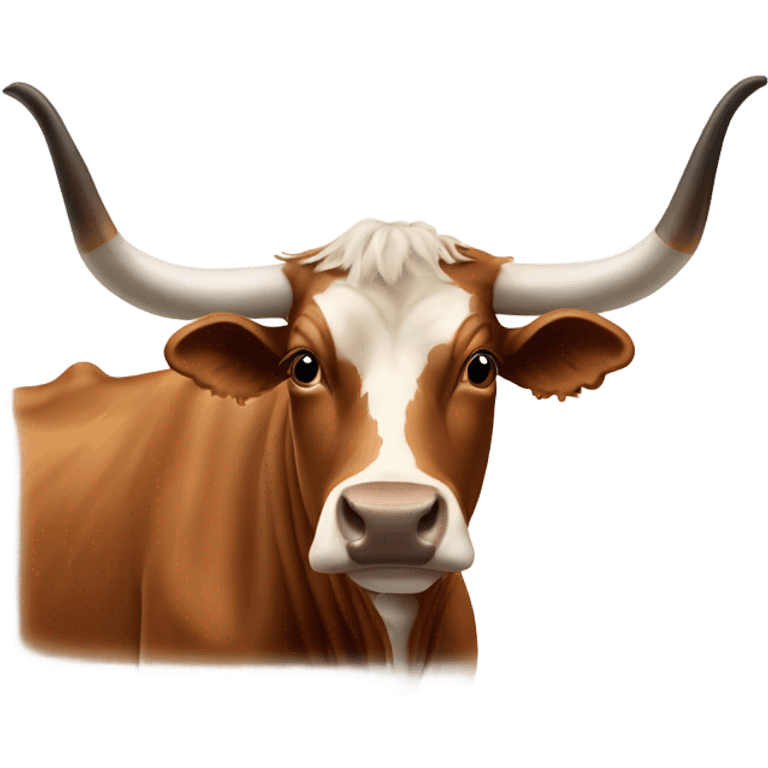 Longhorn brown cow with white tape over his nose that says bevo emoji