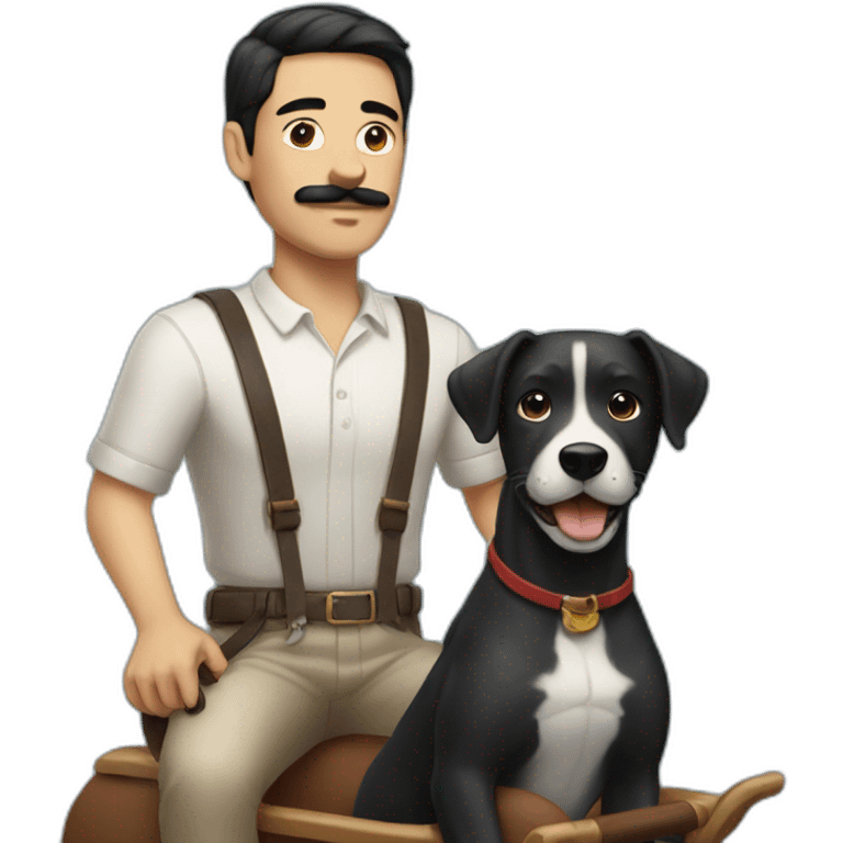 Men with short black hair and narrow moustache riding a dog emoji