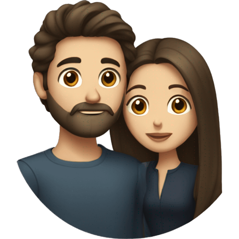 Brunette man with beard kissing brunette woman with long hair emoji