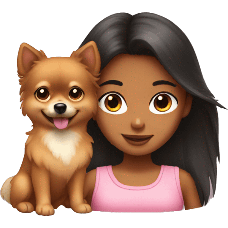 Young tanned girl with Pomeranian emoji