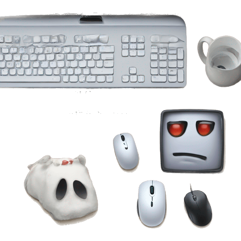 Gaming pc with keyboard and mouse on a computer desk emoji