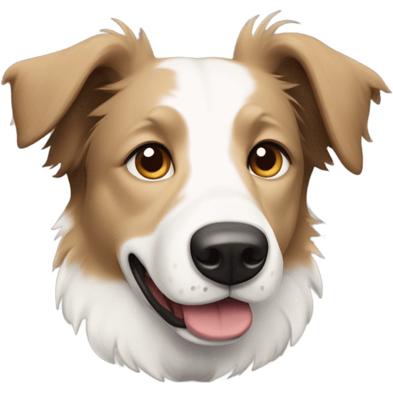 A short haired sand and white cross breed border collie with falling ears emoji