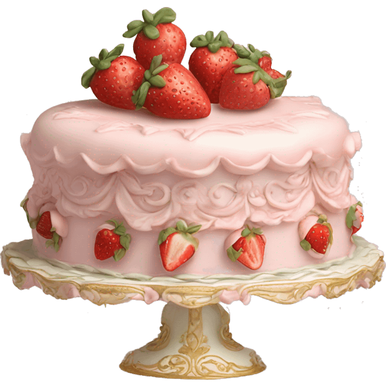 vintage rococo highly detailed pale pink cake with strawberries emoji