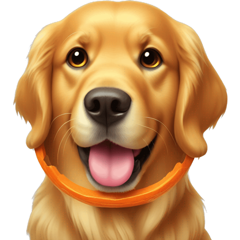 Golden retriever with a jack o lantern bucket full of colorful candy emoji