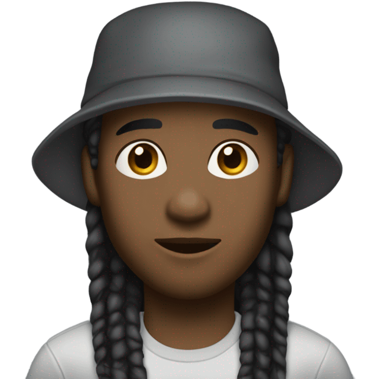 A young African-American male with medium-length dreadlocks, a trimmed goatee, and sharp facial features, wearing a cap. emoji