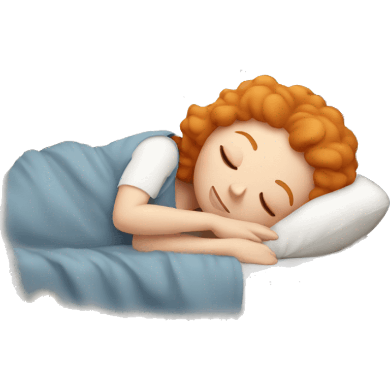 Ginger woman asleep in bed holding a teddy hear emoji