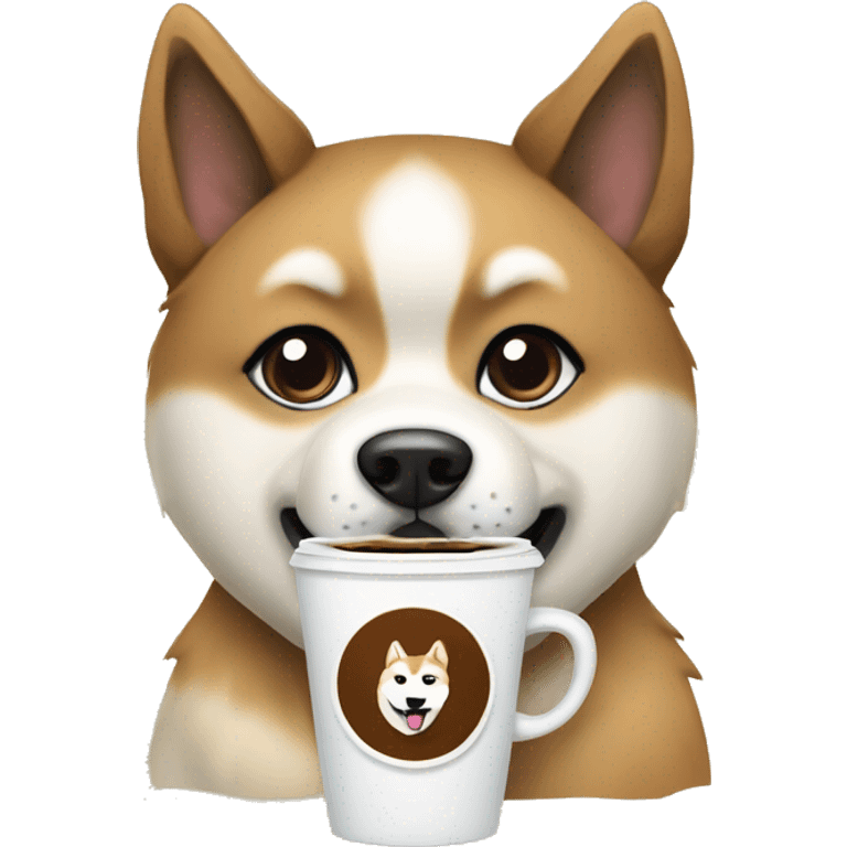 akita inu with coffee emoji