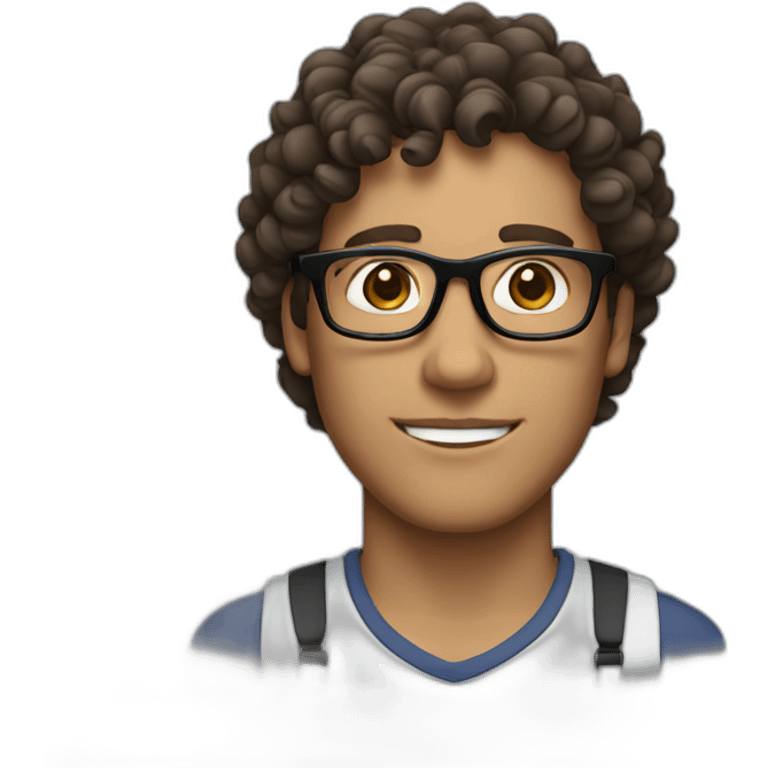 Brunette man with short, curly wavy hair and glasses emoji