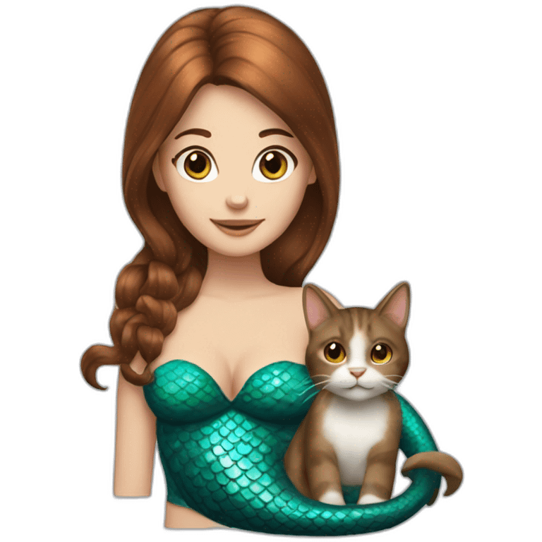 Mermaid with brown hair marries a cat emoji