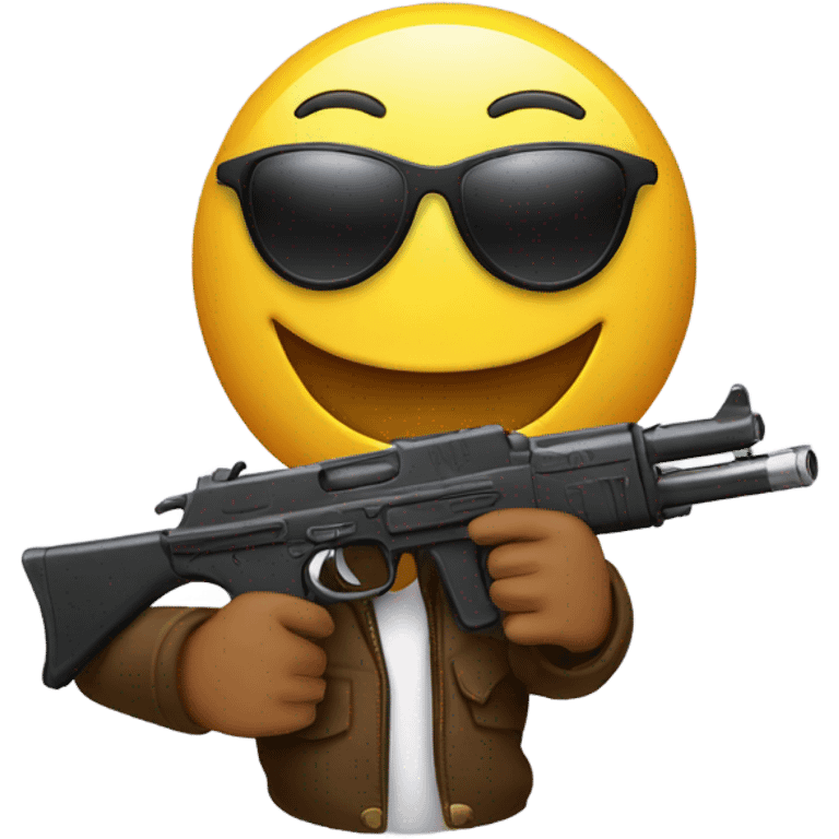 Smiley face with sunglasses and a gun emoji