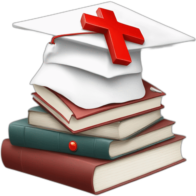 White Student cap with red medical cross On a stack of books emoji