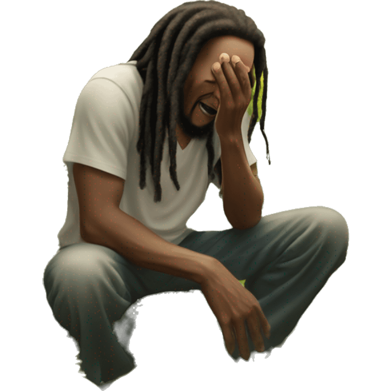 Bob marley on his knees praying in a field with diddy while looking up at the sun emoji