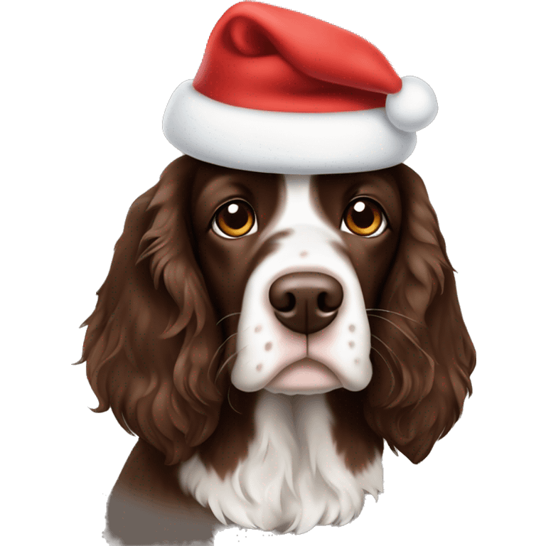 Brown Springer spaniel with a Santa hat emoji