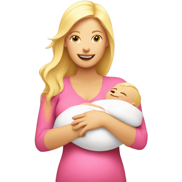 blonde woman breast feeding baby. pink emoji