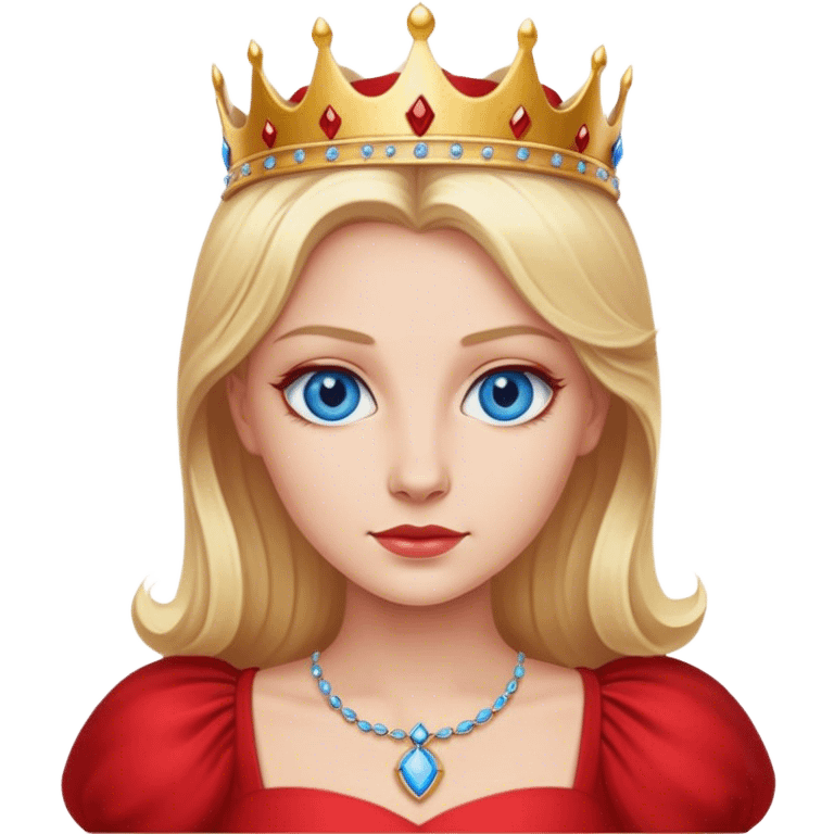 blonde queen blue eyes, red dress emoji