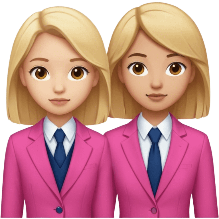 2 teenage girls- one with blonde hair and a pink suit and the other with brown hair and a navy blue suit emoji