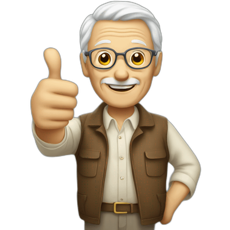 An elderly man gives a thumbs up emoji