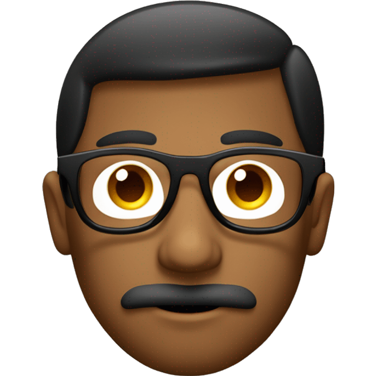 Emoji calvo Gordó de ojos marrones y gafas grandes negras emoji