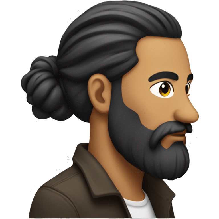 Designer with man bun and black long beard emoji