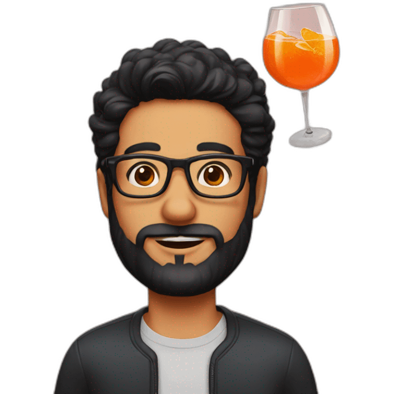 Man with black hair and beard with glasses and an aperol spritz emoji