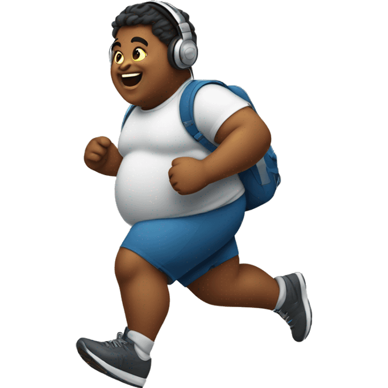 Fat boy with headphones running emoji