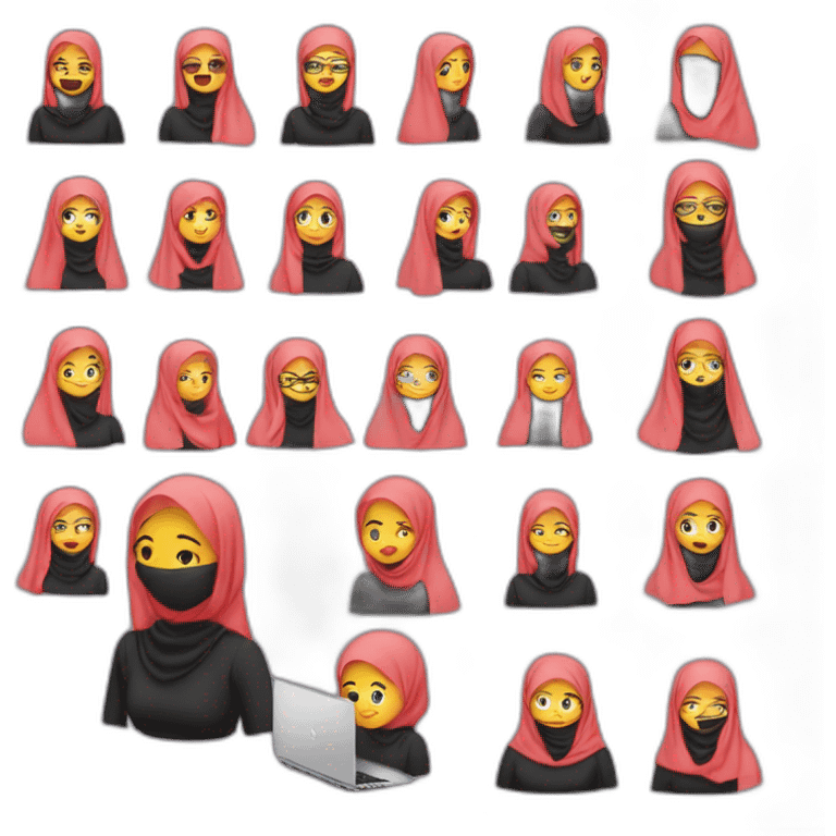 seorang wanita berhijab dan memegang laptop emoji