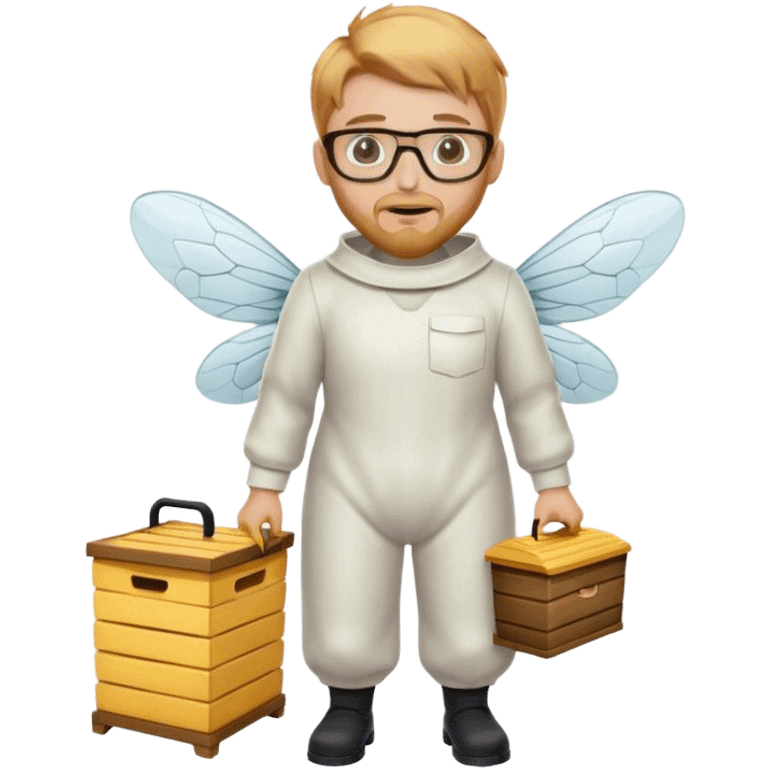 full body medium size bee keeper with  short light strawberry blonde hair and goatee wearing glasses  emoji