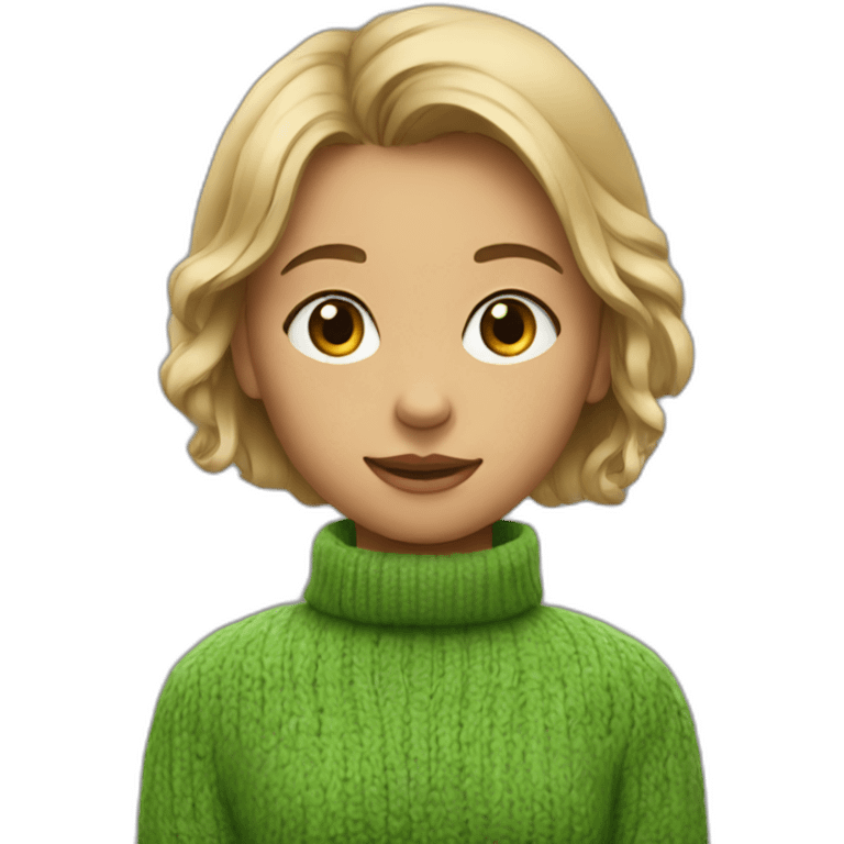 The girl in a green sweater that is shi emoji