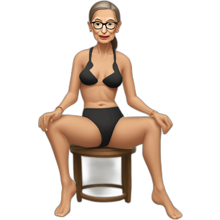 sexy ruth bader ginsburg wearing crotchless bikini bottoms bare chest (full body, ios17, sitting indian style on the ground, legs apart) emoji