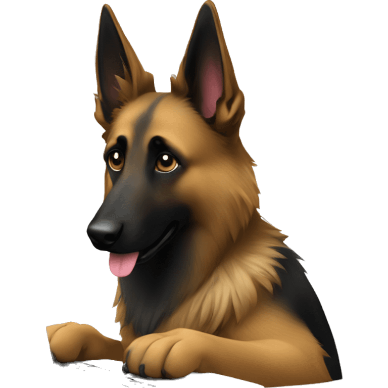 belgian shepherd coding on a laptop with his paws emoji