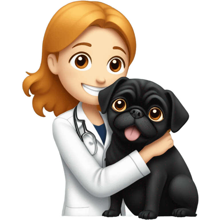 Black pug cuddles ginger veterinarian girl  emoji