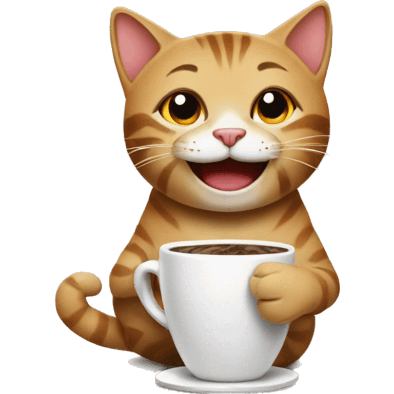 happy cat with coffe emoji