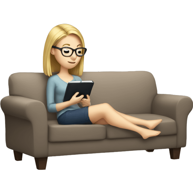 White girl reading a kindle on a couch emoji