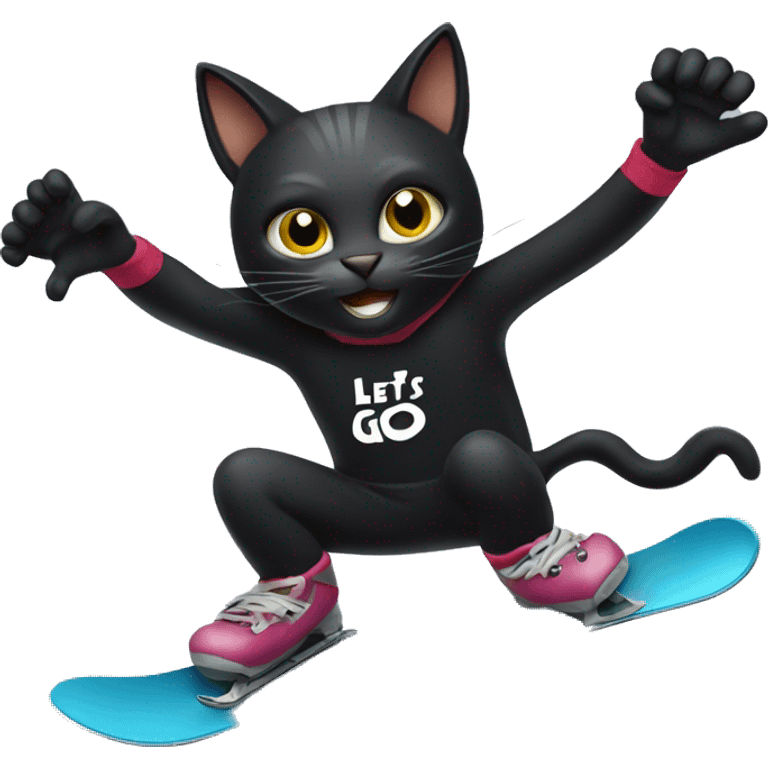 Snowboarding Black cat holding a sign that says “LETS GO!!”  emoji