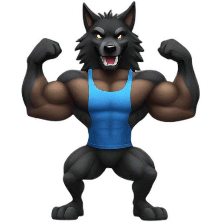 Bodybuilder black wolf pumping muscles emoji