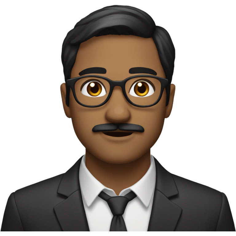 Guy with dark brown casual hair, dark brown casual moustache, wearing a suit and circular glasses emoji