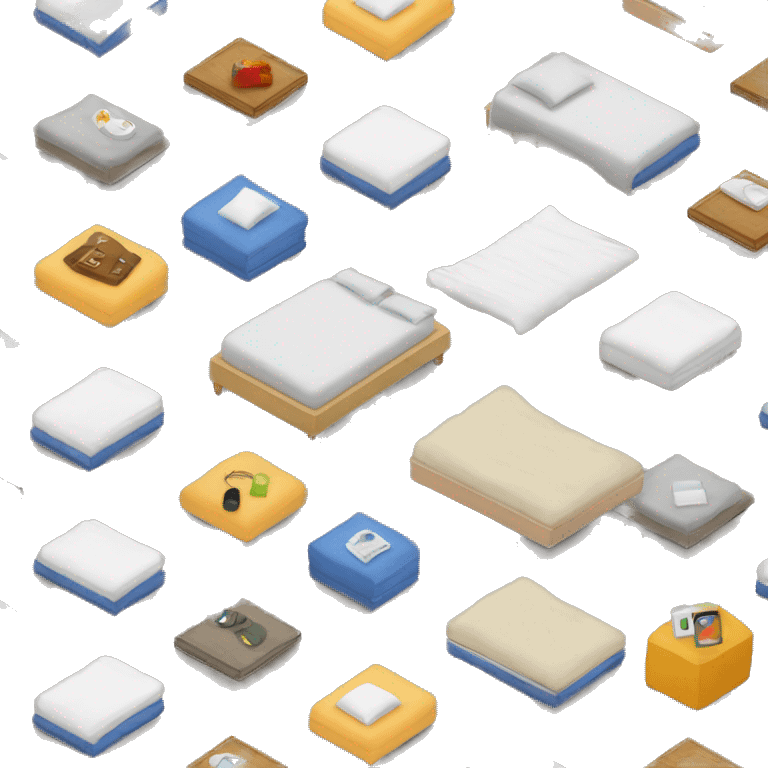 a bed with matress and lots of micrsoft icons emoji