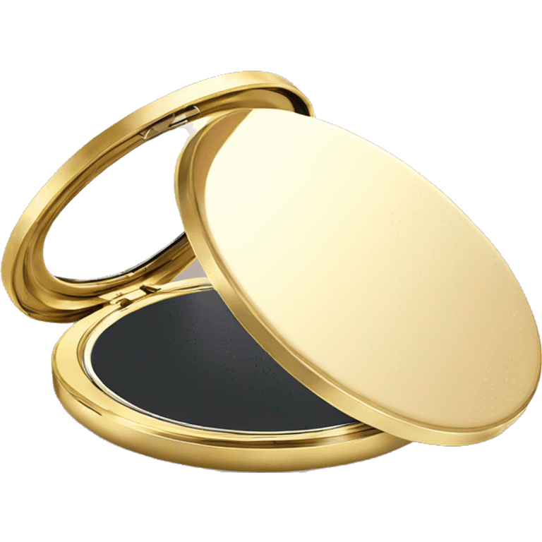 A round, elegant opened compact mirror with a  gold exterior. emoji