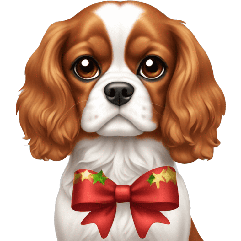 Cavalier King Charles wearing a Christmas bow  emoji