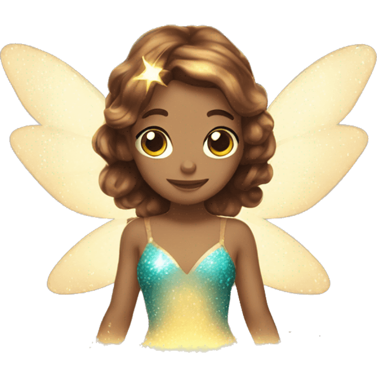 Glowing glitter fairy with brown hair emoji