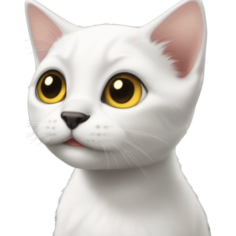 A cute white kitten emoji with a small black spot on the left side of its nose, black ears, and yellow eyes. emoji