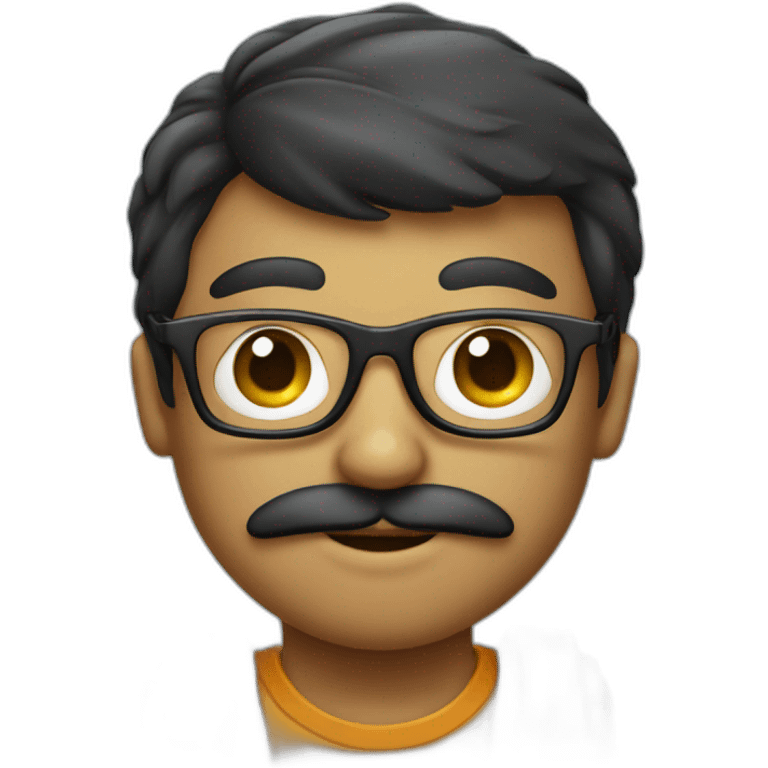 A moustache boy with a deep square shape glasses with a laptop emoji