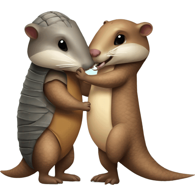 armadillo and otter giving a kiss to each other emoji