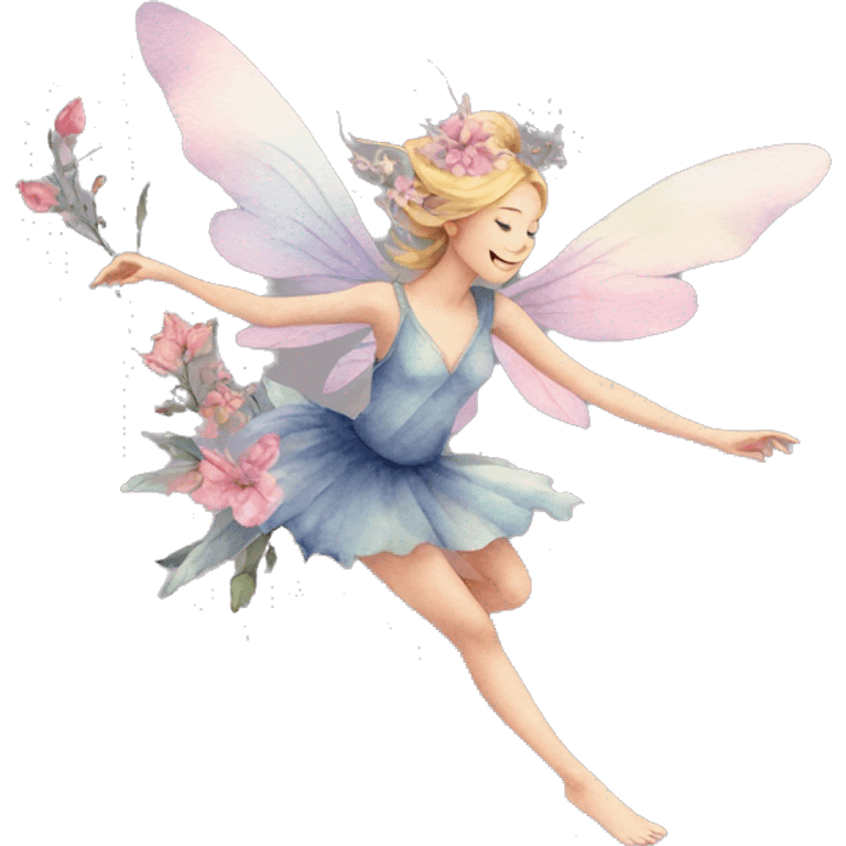 Watercolor flying fairy floral feminine  emoji