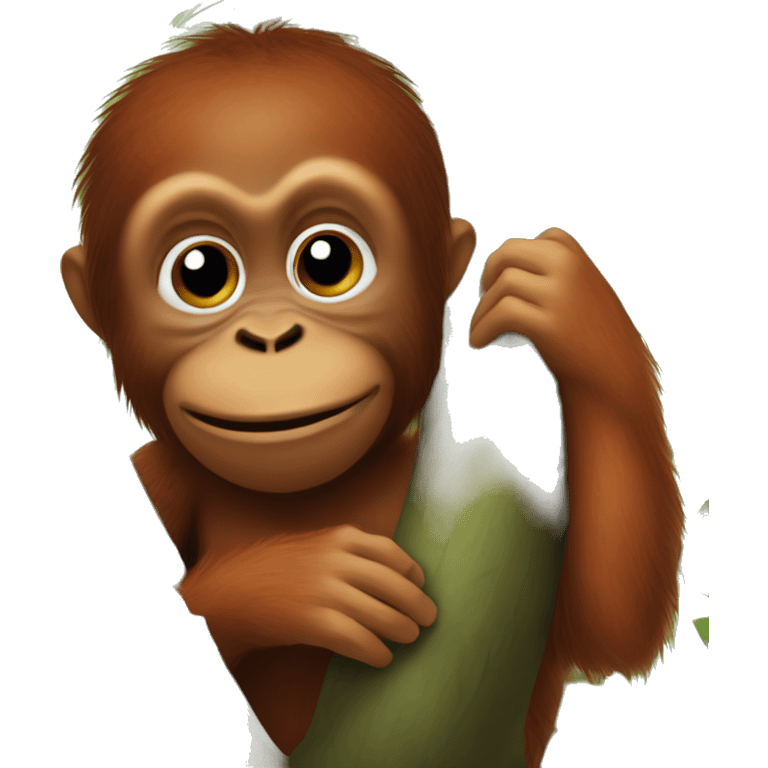 Baby orangutan in a tree one hand over his mouth emoji