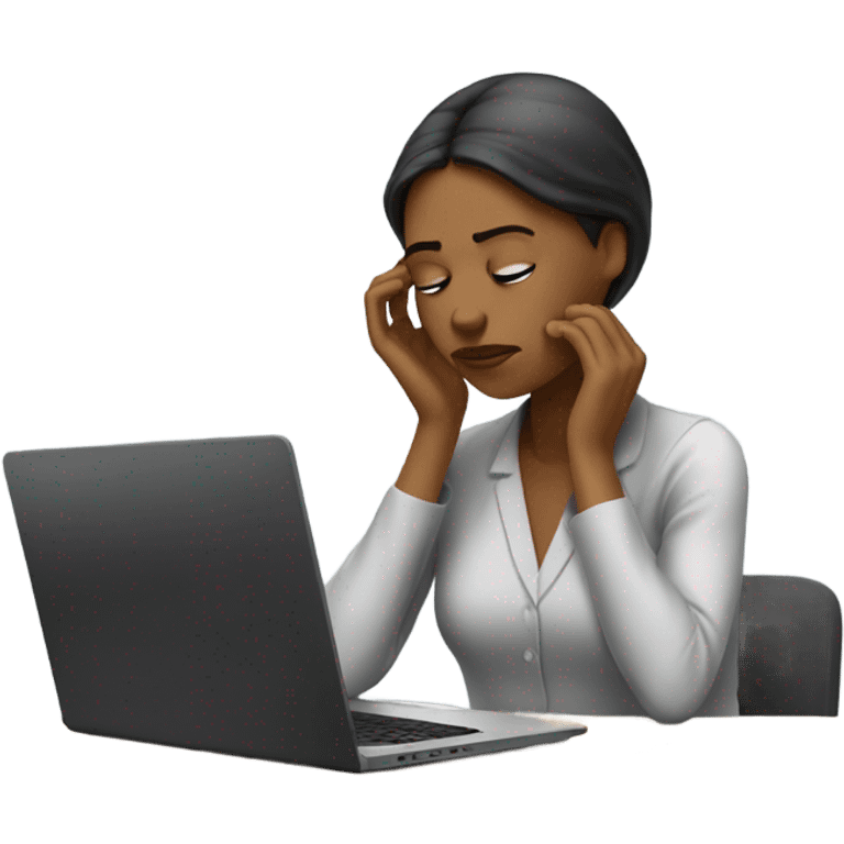 Lady working on computer tired emoji