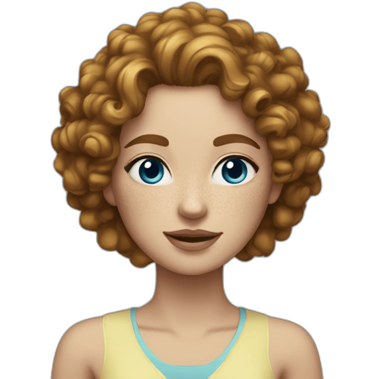 Women, white skin, round face, curly hair, blue eye, freckles emoji