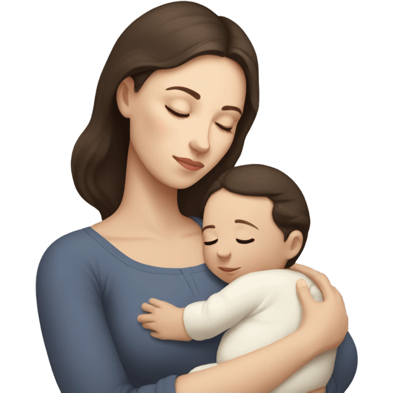 A white-skinned mom darkbrown hair and white-skinned baby sleeping   emoji