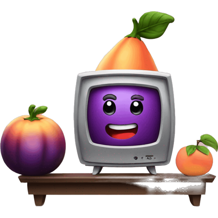 eggplant watching TV with a peach emoji